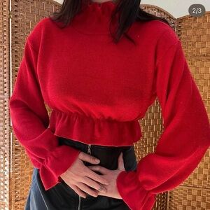 Vintage 1970’s Red Ruffled Women's Sweater